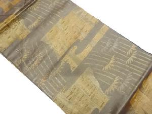 ふくれ織竹に笹・霞模様織出し名古屋帯